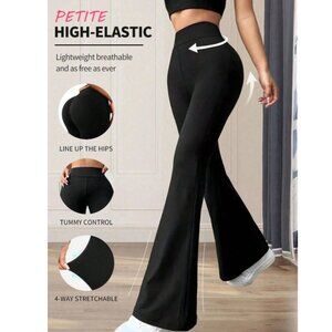 Solid High Rise Flared Straight Leg Pants
